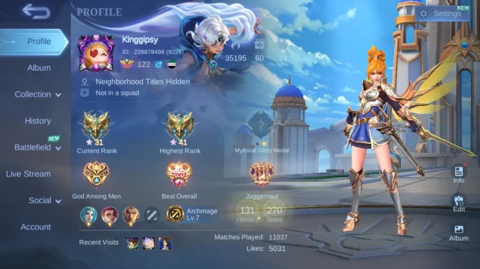 Hero 131|Skin 270|KOF Karina|CC Natalia|Meow Julian Lesley Silvanna|Saint Seiya Badang (Silver)|Lightborn Fanny Tigreal ML650B