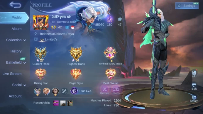 Hero 81|Skin 132|Peace Fanny|Saint Seiya Badang (Silver)|Dtamer Lancelot Masha|Blazing Claude|Epic Freya Irithel Nana ML663B