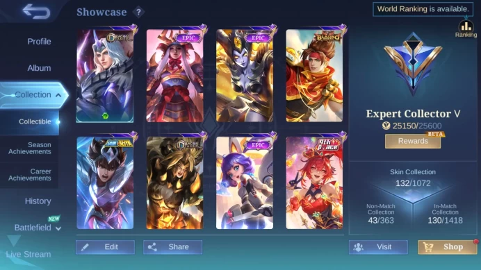 Hero 81|Skin 132|Peace Fanny|Saint Seiya Badang (Silver)|Dtamer Lancelot Masha|Blazing Claude|Epic Freya Irithel Nana ML663B