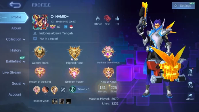Hero 131|Skin 225|CC Granger|KOF Karina|World Yin|Zodiac Selena|Dtamer Lancelot Estes|Valentine Fanny|Blazing Esmeralda ML666B