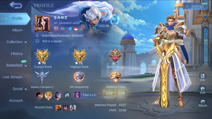 Hero 131|Skin 204|Emblem Max|Transformers Roger|Peace Fanny|M6 Claude|Lightborn Alucard Harith|Saber Saber|Lunarfest Sun ML693B