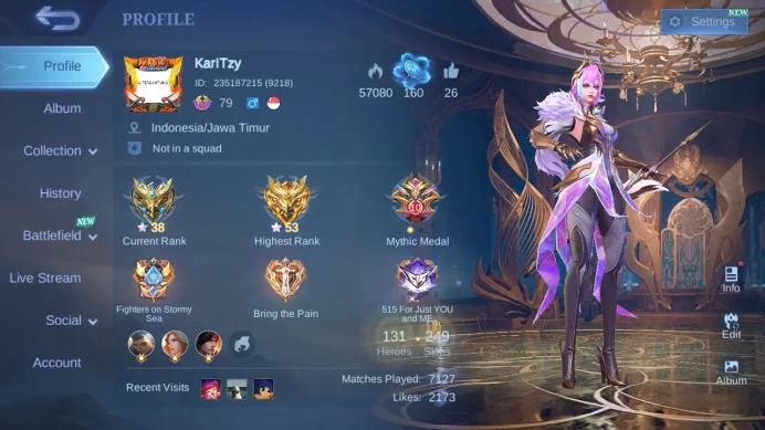Hero 131|Skin 249|Glory|KOF Karina|CC Benedetta|Stun Chou|Zodiac Hilda|Dtamer Ling|Lightborn Harith|Blazing Layla Franco ML700B