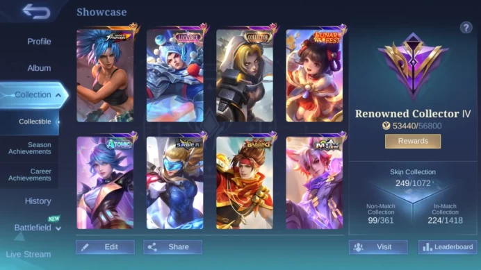 Hero 131|Skin 249|KOF Karina|CC Natalia|Luckybox Zilong|Atomic Miya|Lunar Chang'e|Saber Freya|Blazing Claude Esmeralda ML722B