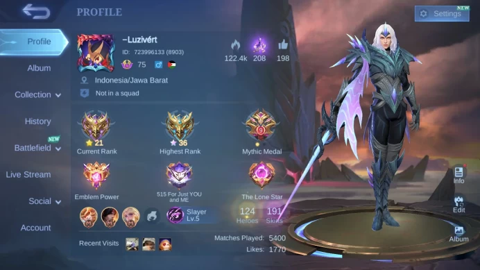 Hero 124|Skin 191|Dtamer Lancelot Estes|Saber Johnson|Epic Lancelot YSS Roger Terizla Moskov Khaleed Bane Harley Chang'e ML729B