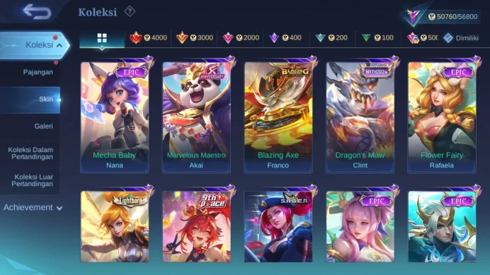 Hero 130|Skin 247|KOF Karina|Transformers Roger|Peace Fanny|Meow Julian Lesley|Dtamer Ling|Lightborn Fanny|Saber Layla ML730B
