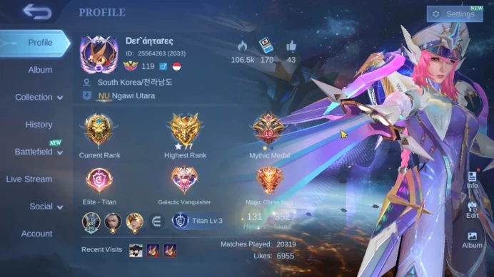 Hero 131|Skin 352|Legend Freya|KOF Karina|Prime Claude|Luckybox Selena|Annual Karrie|Stun Chou|Zodiac Lunox Hilda ML734B