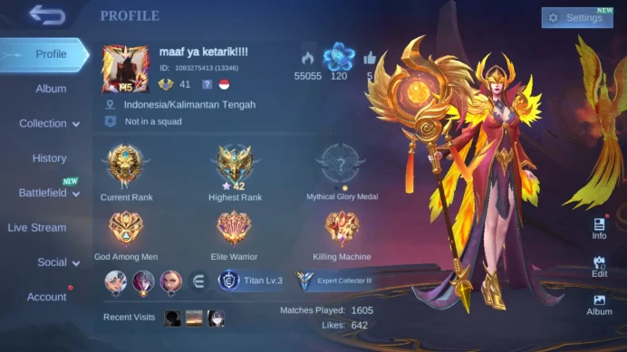 Hero 75 | Skin 139 | Collector Pharsa | Prime Yu Zhong | Luckybox Kimmy | Blazing Franco | Venom Gusion+Hanabi ML735B