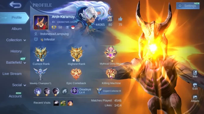 Hero 92|Skin 156|Glory|Annual Hayabusa|Peace Fanny|Meow Julian|Lightborn Granger Alucard Tigreal|Venom Harley ML743B