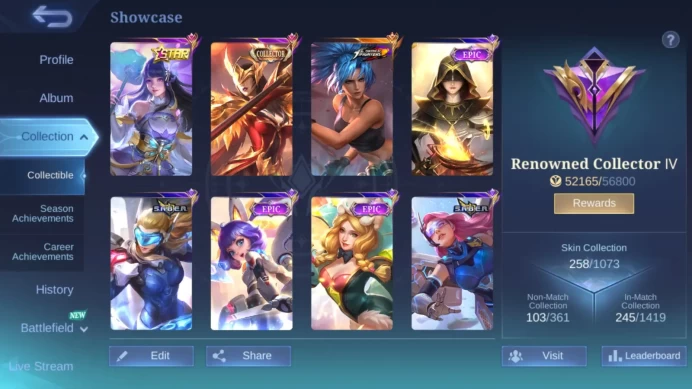 Hero 131|Skin 258|KOF Karina|Annual Kagura|CC Pharsa|Dtamer Kimmy|Lightborn Tigreal|Epic Zilong Harley Irithel Lunox ML767B