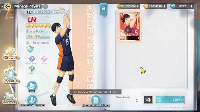 SEA Lv53| 4 SP [Hinata,Bokuto,Keiji,Tsukishima]+Memo| 1 UR Kageyama+Memo |8 SSR [Nishinoya,Tanaka,Etc]|8k Diamond|Goggle|HFH1028