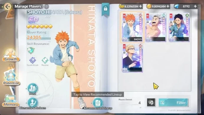 SEA Lv53| 4 SP [Hinata,Bokuto,Keiji,Tsukishima]+Memo| 1 UR Kageyama+Memo |8 SSR [Nishinoya,Tanaka,Etc]|8k Diamond|Goggle|HFH1028