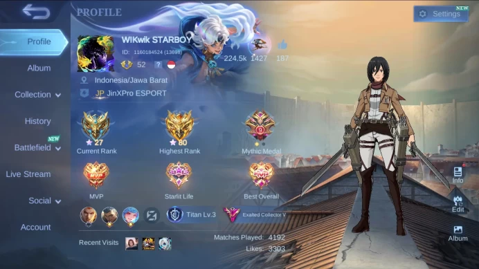 Hero 98|Skin 279|AOT Fanny|Mistbender Nana|Prime Yu Zhong|Annual Hayabusa Angela|Luckybox Martis Lancelot Odette Ruby ML772B