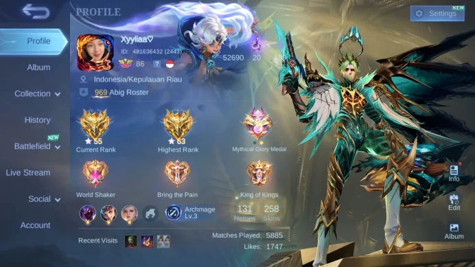 Hero 131|Skin 258|Prime Granger Yu Zhong|Annual Haya|Spongebob Cyclops|Zodiac Mino Hilda Helcurt Lancelot Odette Martis ML779B