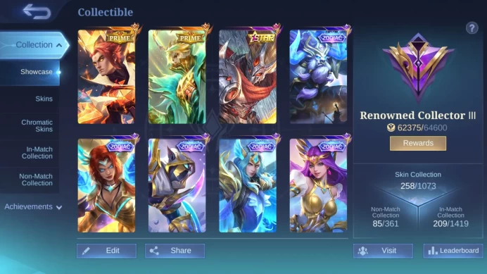 Hero 131|Skin 258|Prime Granger Yu Zhong|Annual Haya|Spongebob Cyclops|Zodiac Mino Hilda Helcurt Lancelot Odette Martis ML779B