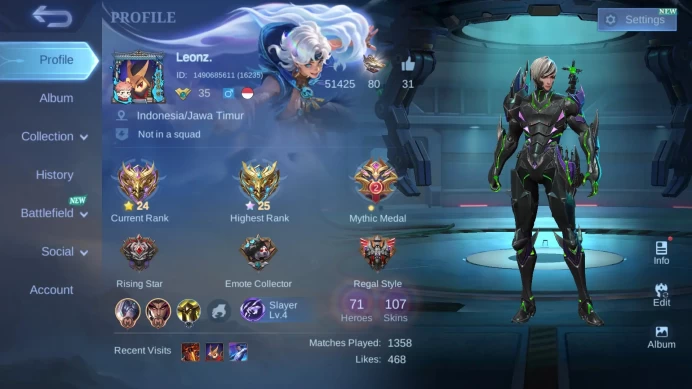 Hero 71|Skin 107|Emblem Max 3|CC Nata|Dtamer Kimmy Valir|Epic Lunox Gusion Moskov Harley Bane ML780B