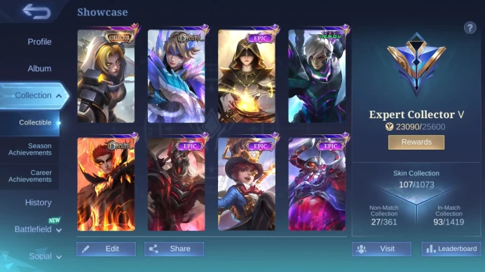 Hero 71|Skin 107|Emblem Max 3|CC Nata|Dtamer Kimmy Valir|Epic Lunox Gusion Moskov Harley Bane ML780B