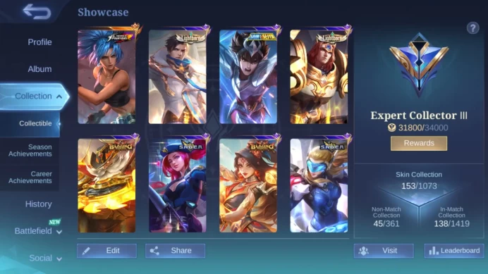Hero 98|Skin 153|KOF Karina|CC Nata|Seiya Badang|Lightborn Tigreal Granger|Blazing Franco|Epic Roger Terizla ML789B