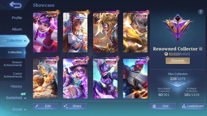 Hero 99|Skin 228|Glory|Aspirants Guin|Sanrio Floryn|CC Badang|Meow Julian|Luckybox Karrie Lesley Martis Change| ML821B