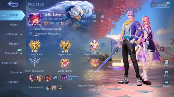 Hero 131|Skin 275|Annual Angela Lesley|Mworld Ling|Champion Harith|Zodiac Lance|Valentine Lance|LB Guin Karrie ML838B
