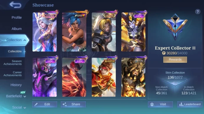 Hero 81|Skin 136|KOF Karina|CC Nata|Luckybox Selena|Blazing Layla Claude Esme|Epic Balmond Roger Irit Freya ML873B