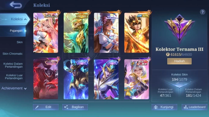 Hero 100|Skin 194|Seiya Badang Gold|Aspirants Guin|Prime Granger|Luckybox Haya Irithel|Zodiac Irithel Martis Lunox ML921B