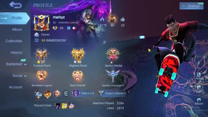 Hero 98 | Skin 165 | KOF Karina | Stun Chou | Epic Vexana | M7 Granger | Epic Terizla+Gatot+Karrie+Roger Check SS ML931B