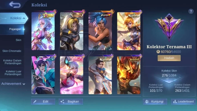 Hero 132|Skin 276|Glory|Annual Angela|Mworld Wanwan|Lightborn Granger|Venom Dyrroth Gusion|Blazing Esme Aldous Franco ML996B