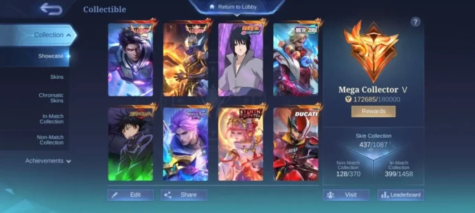 ML43//Mythical Immortal Level 122 Winrate 51% 131 Heroes 437 Skins