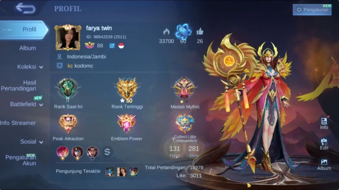 Hero 131 Skin 281 | CC Parsha+Natalia, KOF Karina, Zodiac Iritel, M4 Beastrix, Epic Lunox+Lancelot and etc Check SS ML1109B