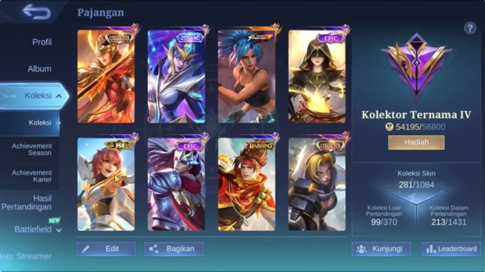 Hero 131 Skin 281 | CC Parsha+Natalia, KOF Karina, Zodiac Iritel, M4 Beastrix, Epic Lunox+Lancelot and etc Check SS ML1109B