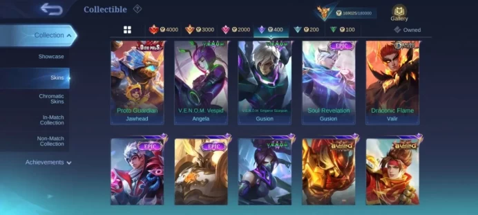 ML45//Rank Mythic Level 97 Winrate 52% Heroes 132 Skins 451