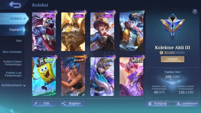 Hero 131, Skin  166 create granger,  christ eudora, saint saiya badang ML1125B