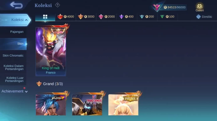 Hero 132 Skin 316 | Legend Franco | Prime Beatrix | Collector Yuzhong | Luckybox Kimmy, Chou | Stunt Selena check ss ML1136B