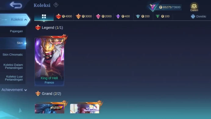 Hero 130 Skin 268 | Legend Franco | Stunt Chou | Luckybox Zhask, Hayabusa | Zodiac Irithel | KOF Karina check ss ML1158B