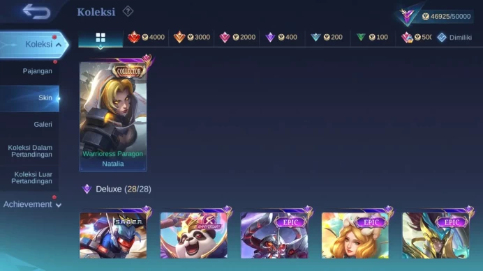 Hero 122 Skin 206 | Champion Joy | KOF Karina | CC Nata | Sanrio Floryn | Lightborn Fanny | M7 Granger check ss ML1188B