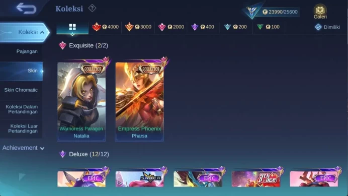 hero 85 skin 104 cc pharsa, saber rafaela, epic irithel, blazing esme christ claude, starlight martis check SS ML1200B