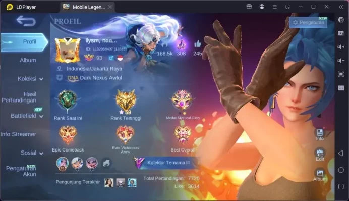 Hero 132|Skin 253|KOF Karina,Sanrio Floryn,Champ Lancelot,MVP Beatrix,Naruto Valir,CC Natalia,Mystic Lesley|Check SS|ML1226B