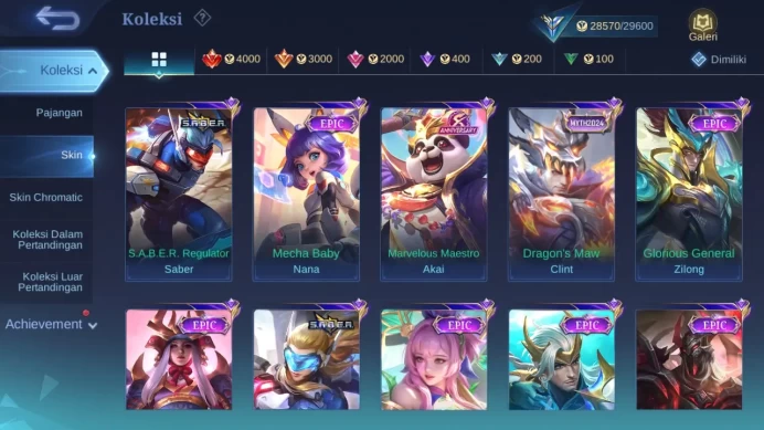 Hero 60 Skin 145 | CC Natalia | Lunar Change | Create Kadita | Epic Pharsa, Moskov | Venom Gusion Check ss ML1259B