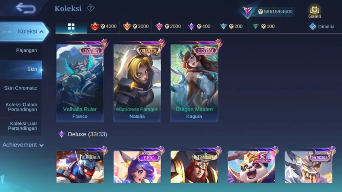 Hero 132 Skin 259 | KOF Karina | Luckybox Franco, Kagura | CC Natalia | Lightborn Granger Check ss ML1264B