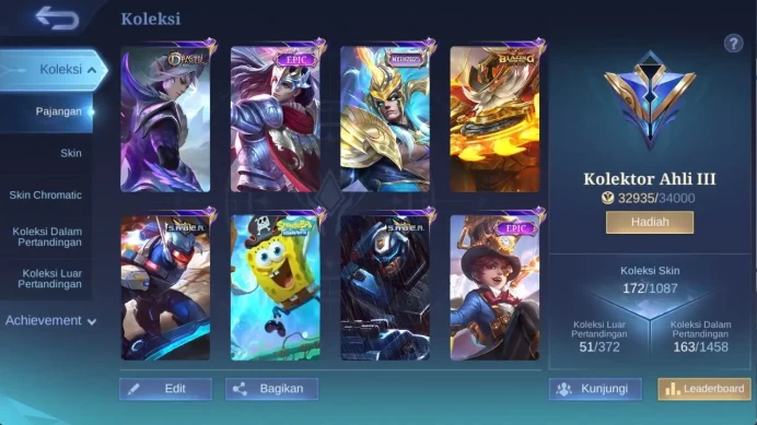 hero 107 skin 170+ saber Layla, dragon ling, blazing Aldous, special miya, msc claude, special baklerick ML1282B