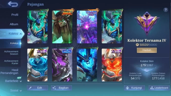hero 83+, skin 170+ nexus thamuz, sanrio florin, LB Kimmy, valentine fanny, dragon ling, lightborn GR,msc natan check SS ML1294B