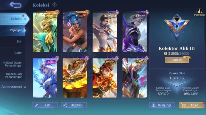 HERO 80+ skin 130+ prime GR, dragon ling, blazing claude, summer nana, mpl jawhead, starlight hilda ML1298B