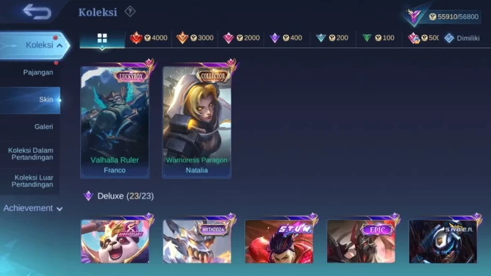 Hero 132 Skin 250 | Stunt Chou | Zodiac Selena | Luckybox Franco | KOF Karina | CC Natalia check ss ML1311B