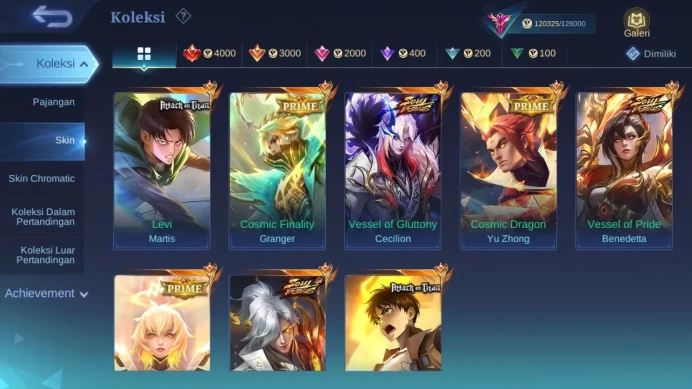 Hero 131 Skin 287 | Spring Miya | Vessel Clint, Benedet,Aamon, Cecil | AOT Fanny, Martis | Collector 4 check ss ML1314B