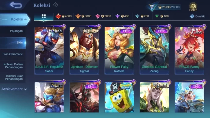 Hero 76 Skin 135 | CC Natalia | Lightborn Tigreal | Spongebob | Dtamer Valir, Kimmy, Estes | Pace Fanny check ss ML1316B