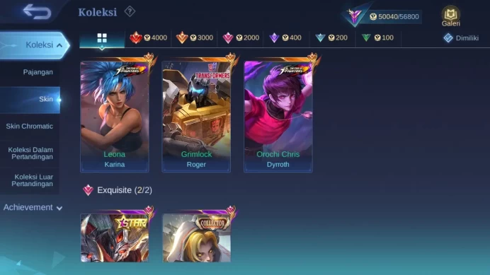 Hero 92 Skin 200 | KOF Dyrroth, Karina | CC Nata | Annual Haya | Epic Hylos, Gusion, Roger Limit check ss ML1319B