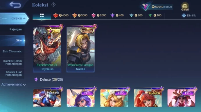 Hero 92 Skin 200 | KOF Dyrroth, Karina | CC Nata | Annual Haya | Epic Hylos, Gusion, Roger Limit check ss ML1319B