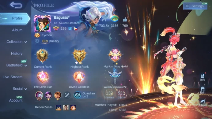 Hero 132 Skin 523 | Legend GS, Lunox | Zenith Selena | Aspir Guin, Lesley | CC 11 Nana, Aurora, Floryn, Layla Angela etc ML1333B