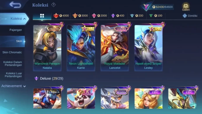 Hero 131 Skin 277 | KOF Karina | Luckybox Lance | Annual Lesley, Karrie | CC Nata | Dtamer Kimmy, Ling | Seiya Badang ML1353B