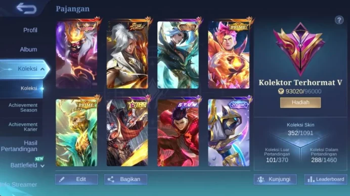hero 130+, skin 352 legend franco, prime claude, prime GR, soulvessel Aamon, annu haya, CC ling, LB (Kimmy, uranus) ML1356B